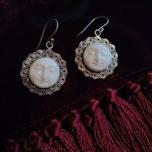 Bali Carved Bone Sun Earrings in Sterling Silver